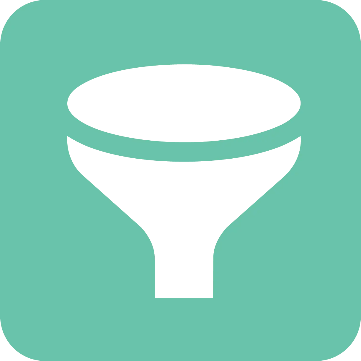 Icono blanco de embudo de ventas sobre fondo verde, representante de la plataforma de preventa inmobiliaria.